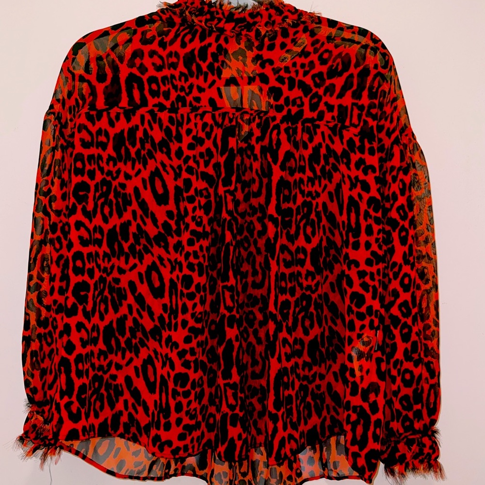 Zara x Red and Black Leopard Print Blouse